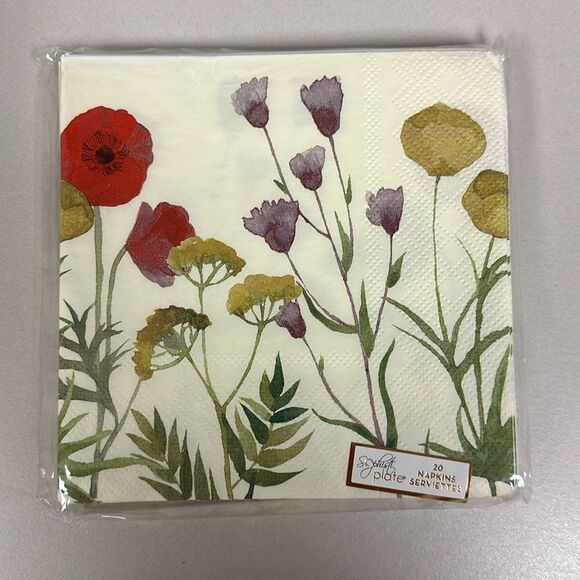 Field Poppy Florals Ivory Set of 20 x 2 Square Paper Napkins - Picture 2 of 4